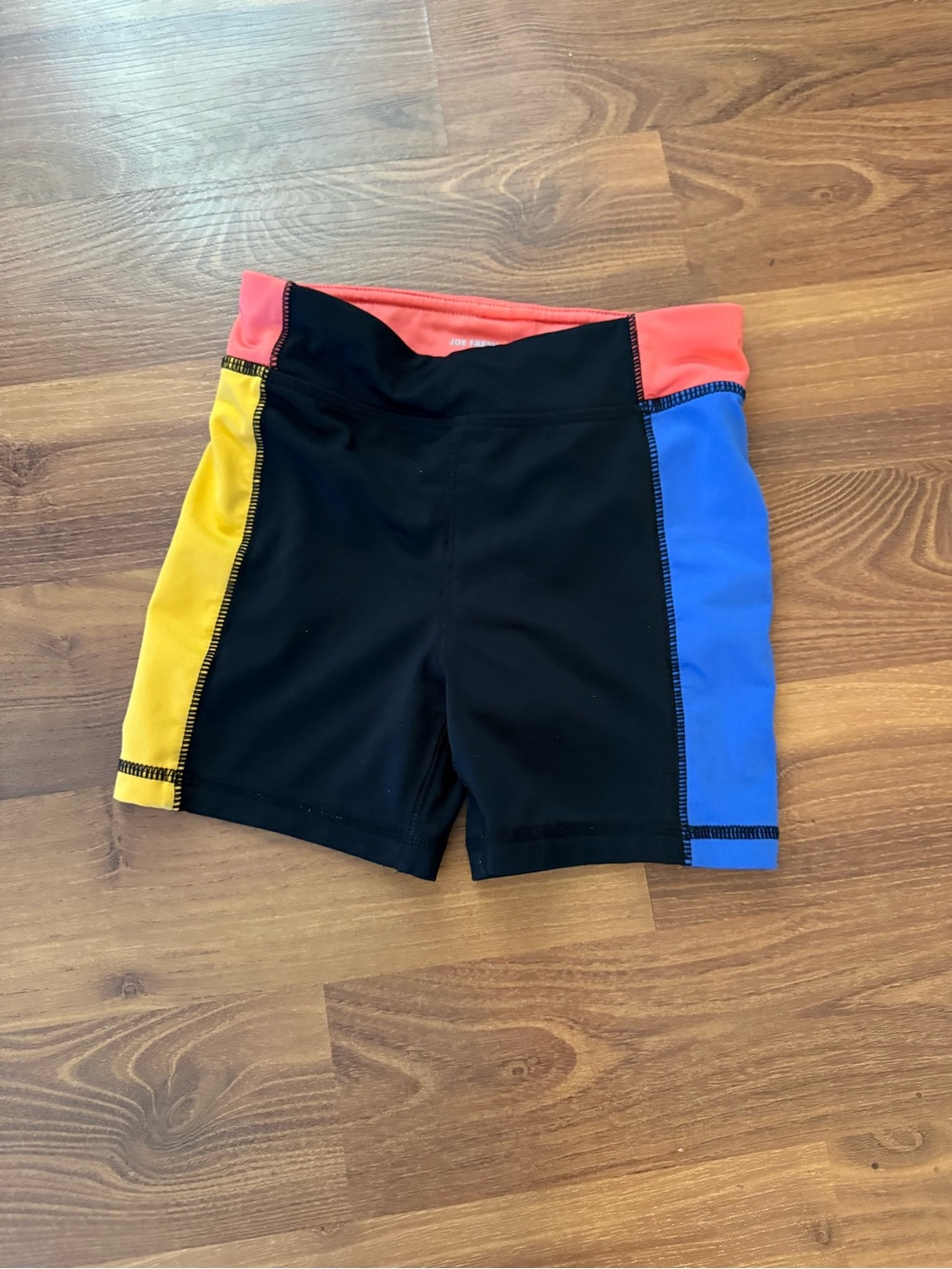 Kids Colorblock Biker Shorts - Black with Blue, Yellow & Coral